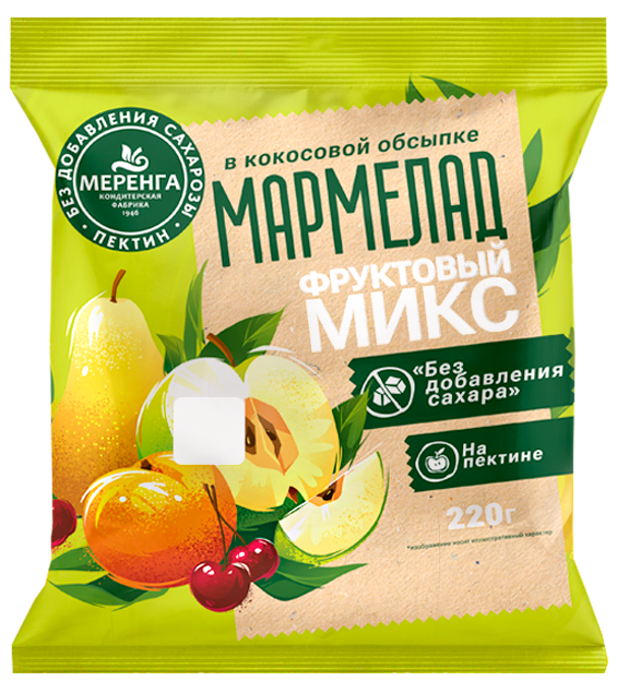 №1 Меренга Мармелад без сахара в кокосовой обсыпке Фруктовый микс, 220г   в Кирове